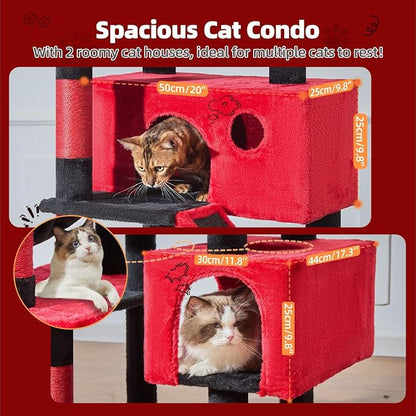 Taoqimiao Gothic Cat Tree 71-Inch, Cat Tower for Indoor Cats Large Adult, Multi-Level Large Cat Condo, 8 Sisal Scratching Posts, Metal Frame Cozy Hammock, Scratch Board, 2 Top Perches, MS026LBR