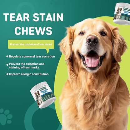 Tear Stain Chews for Dogs - Dog Tear Stain Remover & Supplement with Antioxidant Blend, Vitamin C, Lutein - 120ct Beef Flavor Soft Chews for Eye Health & White Fur Care (ND-038)