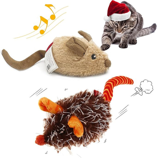 Gigwi Interactive Cat Toys Pack, Automatic Moving Mouse Electronic Cat Toys for Indoor Cats, Mouse Hunt Cat Toy for Kitten, 2 Pack (Brown & Orange Colors)
