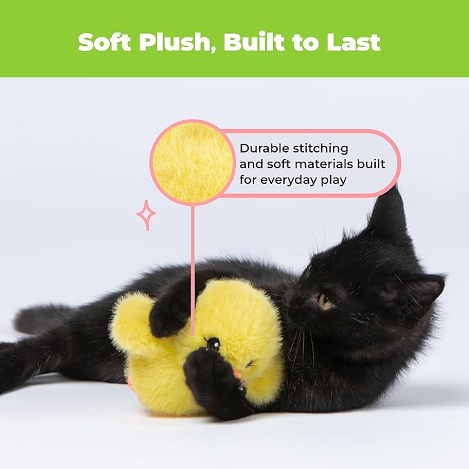 Catify by Best Pet Supplies Interactive Cat Toys – Plush, Motion-Activated & Squeaking Toys with Premium North American Catnip for Indoor Cats & Kittens - Duckling, Yellow