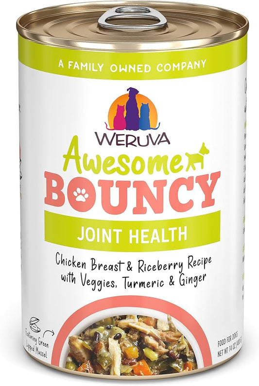 Weruva Awesome Bouncy Wet Dog Food, Chicken & Brown Rice with Veggies, 14oz Can (Pack of 10)
