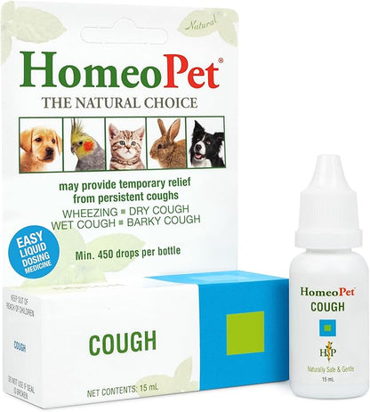HomeoPet Cough, Safe and Natural Cough Supplement for Dogs, Cats, and Small Pets, 15 Milliliters