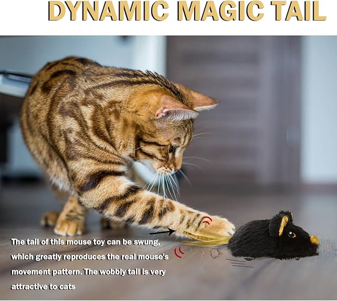 Cat Toys Squeaky Rechargeable Moving Mouse with Dynamic Magic Tail, Automatic Self Play Cat Toy for Indoor Kittens (Black)
