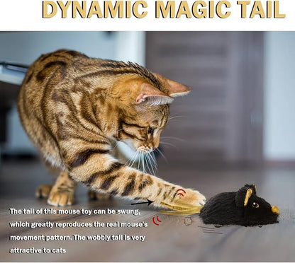 Cat Toys Squeaky Rechargeable Moving Mouse with Dynamic Magic Tail, Automatic Self Play Cat Toy for Indoor Kittens (Black)