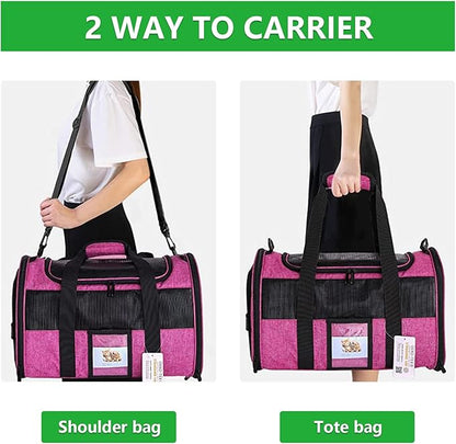 20" Large Pet Carrier Soft Sided Cat Carriers for Large Cats Under 25 lbs, Folding Big Dog Carrier Cat Carrier for 2 Cats Travel Carrier, Red