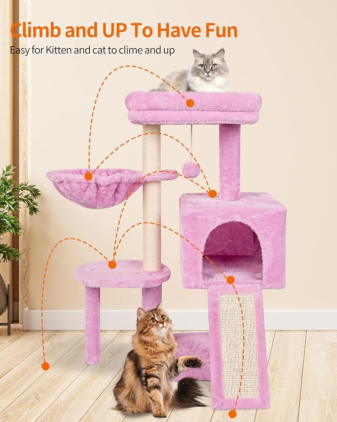 FISH&NAP Cute Cat Tree Kitten Cat Tower for Indoor Cat Condo Sisal Scratching Posts with Jump Platform Cat Furniture Activity Center Play House Pink