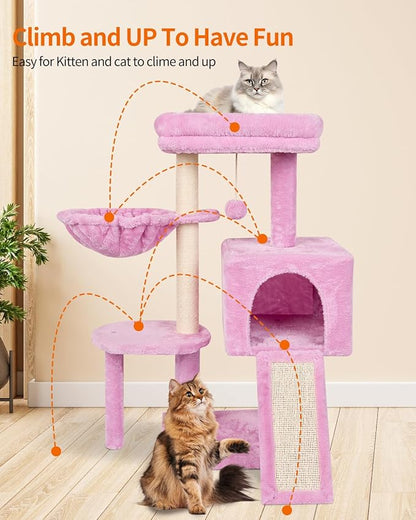 FISH&NAP Cute Cat Tree Kitten Cat Tower for Indoor Cat Condo Sisal Scratching Posts with Jump Platform Cat Furniture Activity Center Play House Pink