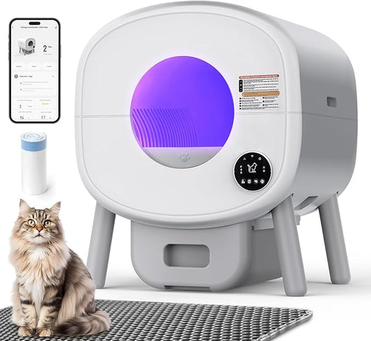 Self Cleaning Litter Box: Extra Large Automatic Litter Box Self Cleaning for Multiple Cats, Odor-Free, App-Controlled, Ambient Light Waste Disposal