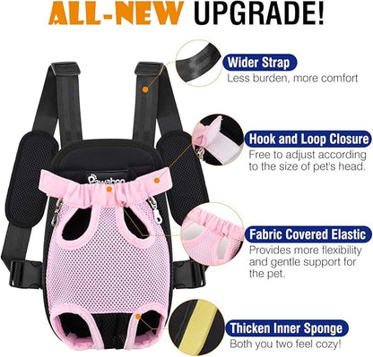 Pawaboo Pet Carrier Backpack, Adjustable Pet Front Cat Dog Carrier Backpack Travel Bag, Legs Out, Easy-Fit for Traveling Hiking Camping for Small Medium Dogs Cats Puppies, Large, Pink