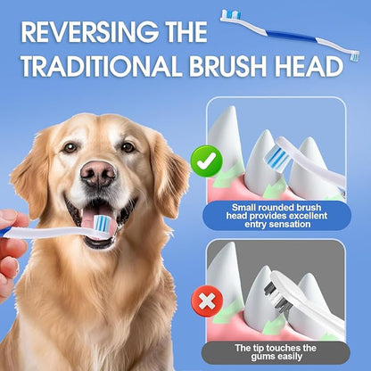Dog Toothbrush – Newly Upgraded Dual-Head Design with 60° Wavy Bristles – Gently Surrounds Teeth for Deep Cleaning and Plaque Removal – Non-Slip Handle, Ideal for Daily Pet Dental Care (Blue, 6-Pack)