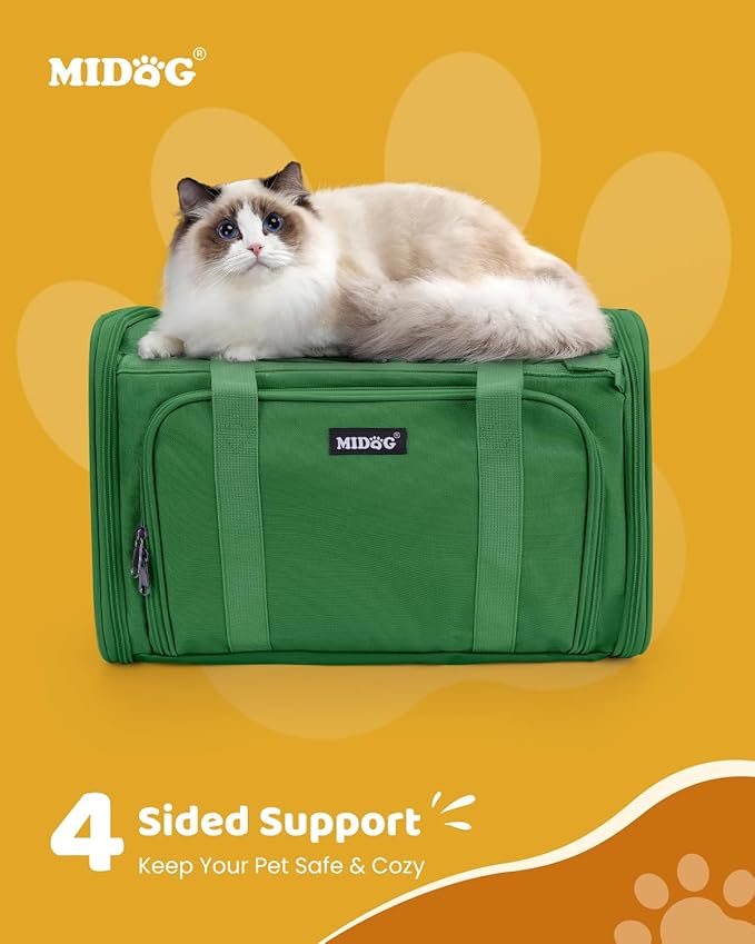 MIDOG Cat Carrier Soft, TSA Approved Airline Travel Carrier for Cats and Small Dogs, Under Seat Pet Bag with Expandable Space & Escape-Proof Zippers (Olive)
