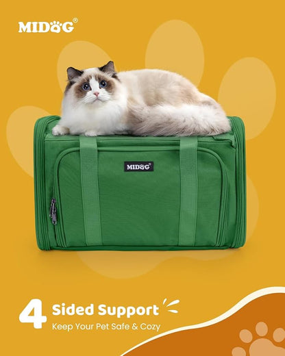 MIDOG Cat Carrier Soft, TSA Approved Airline Travel Carrier for Cats and Small Dogs, Under Seat Pet Bag with Expandable Space & Escape-Proof Zippers (Olive)