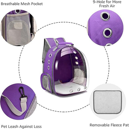 Cat Backpack Carrier Bubble Carrying Bag, Small Dog Backpack Carrier for Small Medium Dogs Cats, Space Capsule Pet Carrier Dog Hiking Backpack, Airline Approved Travel Carrier - Purple