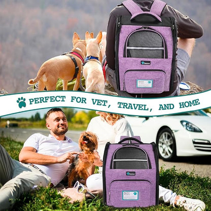 PetAmi Dog Backpack Carrier for Small Large Cat, Pet, Puppy, Ventilated Pet Hiking Backpack Travel Bag, Airline Approved Cat Backpack Carrier, Camping Biking Dog Bag Up to 18lbs Pet, Purple
