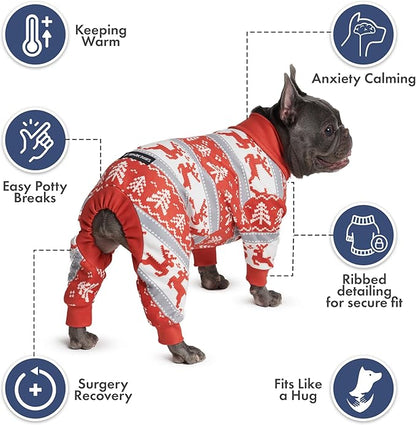 Spark Paws Dog Christmas Pajama, Dog Recovery Suit Male, Onesie, Ultra-Soft and 4-Way Stretch, for Small Medium and Large Breeds - Winter Wonderland - XL