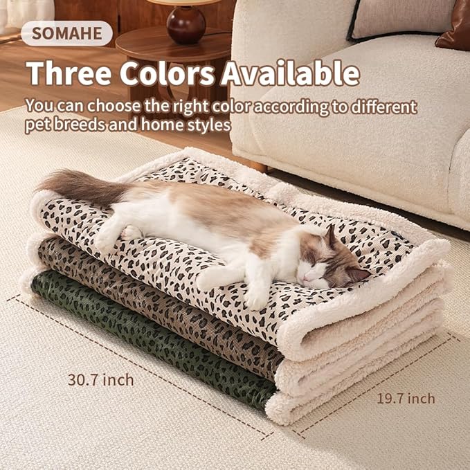 Cat Blankets for Indoor Cats Super Soft Plush Faux Fur Kitten Blankets Machine Washable Reversible Pet Throw Protector for Couch Furniture Leopard Print Blanket 28"X 22" in Brown