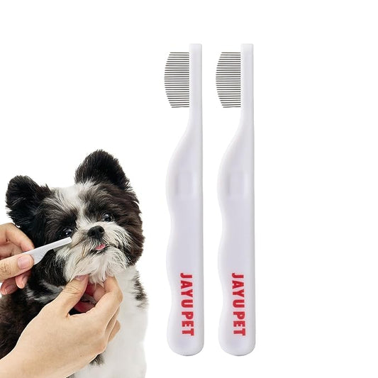 JAYU PET Facial Grooming Comb - Dog Eye Combs, Stress-free Tear Stain Remover for Dogs & Cats, Pet Facial Brush, Cat Grooming Kit, Stainless Steel Deshedding Comb (2ea)