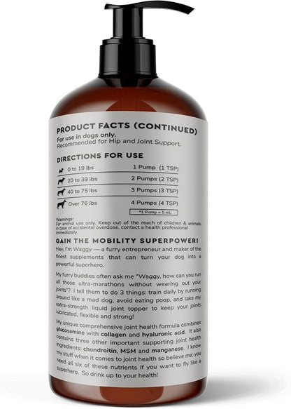 WONDER PAWS Premium Liquid Glucosamine for Dogs Strength Joint Support, Flexibility, Cartilage & Mobility - Hip and Joint Supplement with Chondroitin, MSM, Collagen & Hyaluronic Acid (16 Oz)