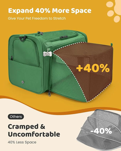 MIDOG Cat Carrier Soft, TSA Approved Airline Travel Carrier for Cats and Small Dogs, Under Seat Pet Bag with Expandable Space & Escape-Proof Zippers (Olive)