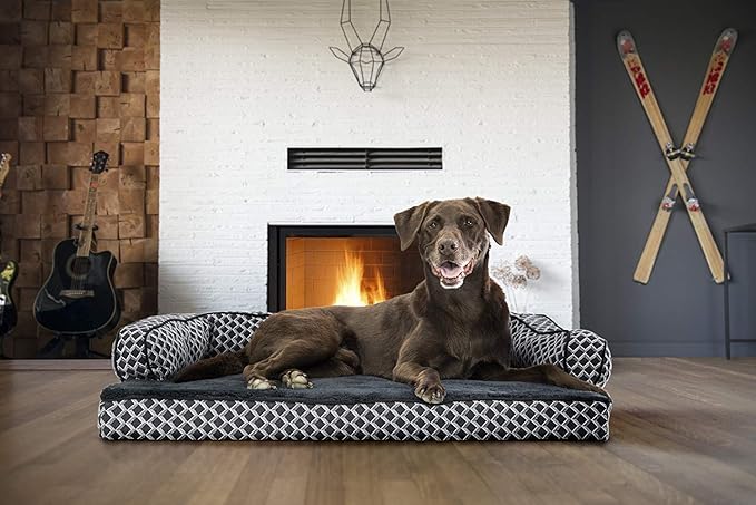 Furhaven Orthopedic Dog Bed for Large/Medium Dogs w/ Removable Bolsters & Washable Cover, For Dogs Up to 55 lbs - Plush & Woven Decor Comfy Couch Sofa - Diamond Gray, Large