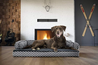 Furhaven Orthopedic Dog Bed for Large/Medium Dogs w/ Removable Bolsters & Washable Cover, For Dogs Up to 55 lbs - Plush & Woven Decor Comfy Couch Sofa - Diamond Gray, Large