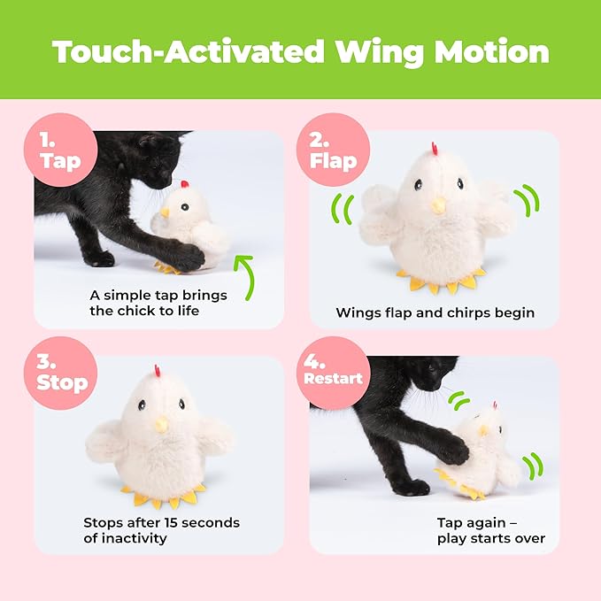 Catify by Best Pet Supplies Interactive Cat Toys – Plush, Motion-Activated & Squeaking Toys with Premium North American Catnip for Indoor Cats & Kittens - Flapping Chick, Beige