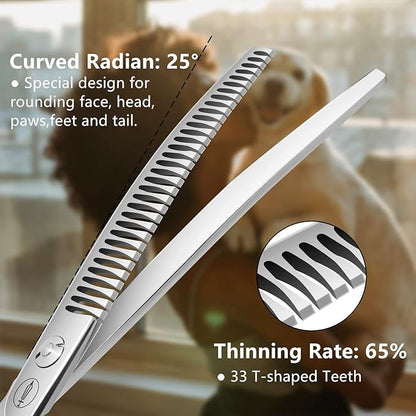 HASHIMOTO Curved Chunkers Shears Dog Grooming,Cat Curved Scissors,33 teeth,7.0 Inch,65% Thinning Rate,Light Weight. Special Designed for Pet Groomers or Family DIY Use.