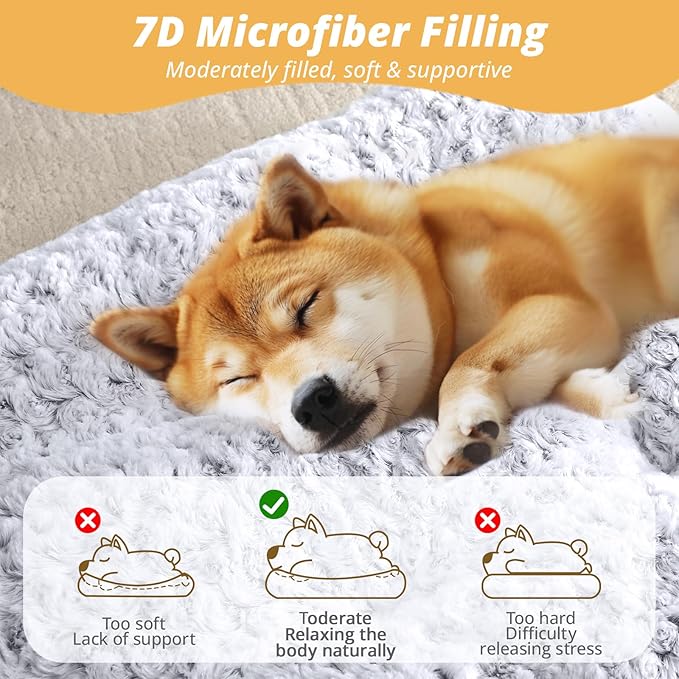 JOLLYVOGUE Washable Dog Bed for Crate, Deluxe Rose Plush Dog Crate Beds for Small Medium Large Size Dogs, Anti-Slip Soft Comfy Pet Kennel Pad, Fits Kennel Cage and Cat Bed Mat, 17" X 12", Gray