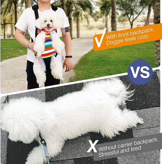 Pawaboo Pet Carrier Backpack, Adjustable Pet Front Dog Cat Carrier Backpack Travel Bag, Legs Out, Easy-Fit for Hiking Traveling Camping for Medium Small Cats Dogs Puppies, Large, Colorful Strips