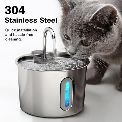 HAJXM Cat Water Fountain, 74oz/2.2L Cat Fountain for Drinking - Pet Water Fountain Stainless Steel for Cats Inside - Quiet Water Bowl Dispenser - Kitty Drinking Fountains - 8 Filters + 8 Sponges