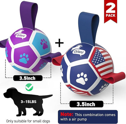 QDAN 2 Pack Small Dog Toys, Puppy Balls, Dog Balls with Straps for Small Breed, Soccer Ball for Dogs, Puppy Toys, Dog Birthday Gift (3.5 Inch)