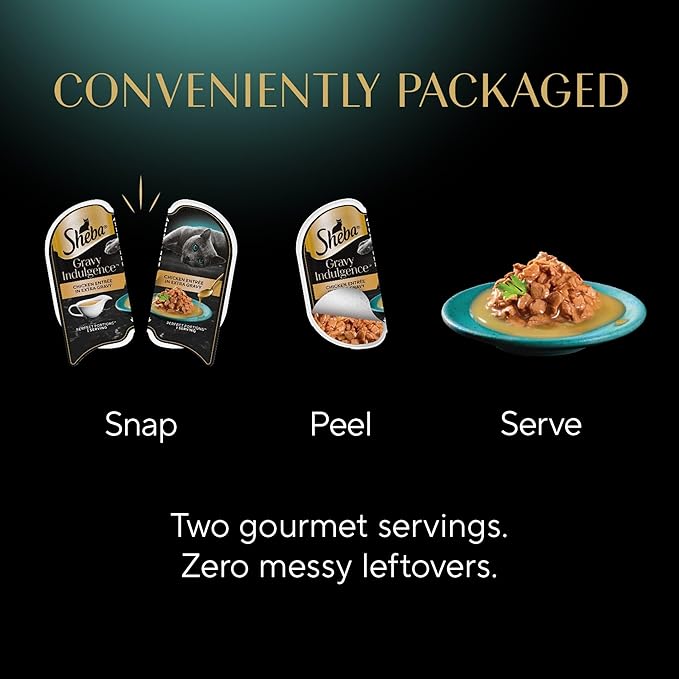 Sheba Gravy Indulgence Adult Wet Cat Food Beef and Chicken Entree in Extra Gravy Variety Pack, 2.6 oz. Twin-Pack Trays (12 Count, 24 Servings) (Pack of 2)