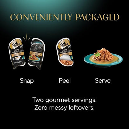 Sheba Gravy Indulgence Adult Wet Cat Food Beef and Chicken Entree in Extra Gravy Variety Pack, 2.6 oz. Twin-Pack Trays (12 Count, 24 Servings) (Pack of 2)