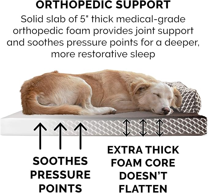 Furhaven Orthopedic Dog Bed for Large Dogs w/ Removable Bolsters & Washable Cover, For Dogs Up to 125 lbs - Plush & Woven Decor Comfy Couch Sofa - Diamond Brown, Jumbo Plus/XXL