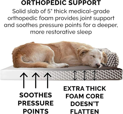 Furhaven Orthopedic Dog Bed for Large Dogs w/ Removable Bolsters & Washable Cover, For Dogs Up to 125 lbs - Plush & Woven Decor Comfy Couch Sofa - Diamond Brown, Jumbo Plus/XXL