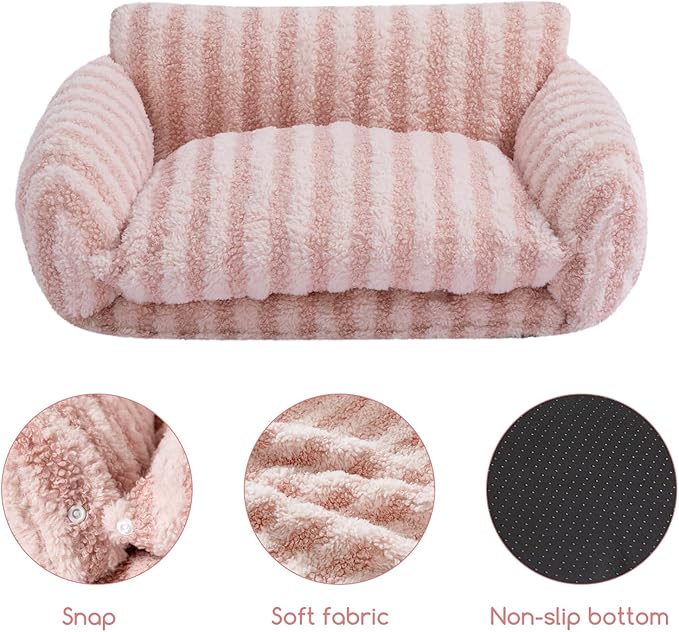 Hollypet Cat Bed Fluffy Plush Mutifuctional Double-Layer Soft Pet Couch Orthopedic Sofa Nest Beds for Small Cats and Dogs, Pink (21x15x8 inch)