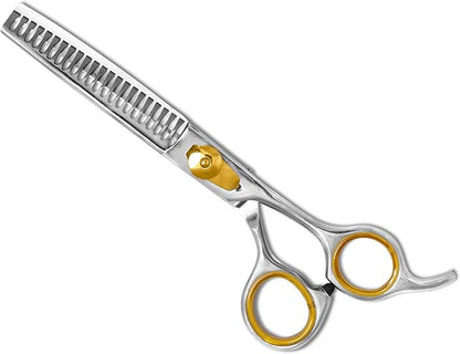 Sharf Professional Thinning Shears: Sharp 440C Japanese Steel Chunkers, 6.5" 22-Teeth Gold Touch Dog Grooming Scissors with Easy Grip Handles