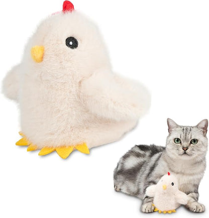 Catify by Best Pet Supplies Interactive Cat Toys – Plush, Motion-Activated & Squeaking Toys with Premium North American Catnip for Indoor Cats & Kittens - Flapping Chick, Beige