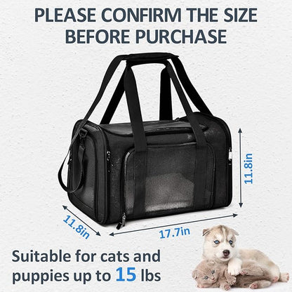 kathson Cat Carrier, Dog Carrier Pet Carriers Airline Approved Portable Collapsible Hand Bag Soft-Sided Dog Travel Carrier Bag for Puppy Kitten Small Dogs Up to 15 Lbs (Black)