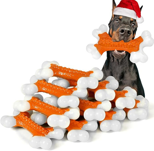 10-Pack Dog Toys for Aggressive Chewers Large Breed, Tough Bones, Nylon Puppy Teething Chew Toys Medium Dogs, Heavy Duty Peanut Butter Flavor Toys