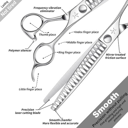 High-end Professional Dog Grooming Thinning Scissors Teeth Cutting Blending Shears Pet Texturizing Shears 7.5 Inch Extremely Very Sharp Stainless Steel Alloy For Cat Other Animals Groomer