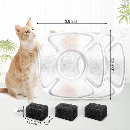 16 Pcs Cat Fountain Replacement Filters 8 Pack Cat Water Fountain Replacement Filters with 8 Pack Pre-Filter Sponges, Pet Fountain Filter Fit for 95oz/2.8L Automatic Pet Fountain Cat Water Fountain