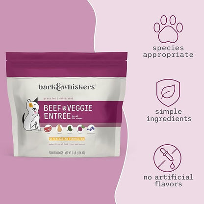 Bark & Whiskers Dehydrated Beef and Veggie Entrée, 3 lb., Makes 12 lbs. of Food for Dogs, Digestive Support, Vet Formulated, Non-GMO, Dr. Mercola