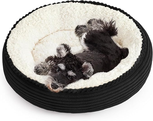 Love's cabin Round Donut Cat and Dog Cushion Bed, 25in Pet Bed for Small or Medium Dogs, Anti-Slip & Water-Resistant Bottom, Soft Durable Fabric Pet Beds, Washable Calming Cat Bed Black Stripe