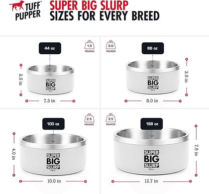 Tuff Pupper Heavy Duty Insulated Dog Bowl | Double Wall Stainless Steel Dog Food Dish | Non-Slip Spill Proof Dishwasher Safe Cat Bowl | Water Dish for Feeding Large Medium Small Pets (188oz, White)