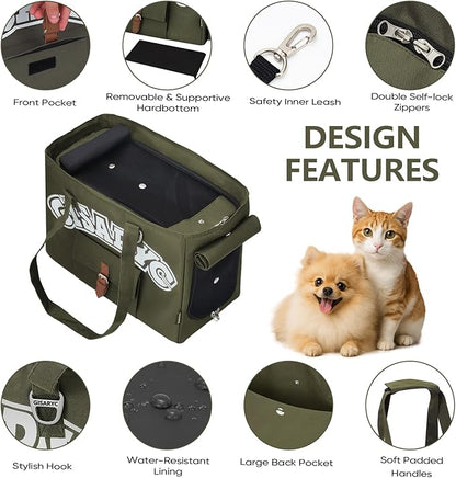 Dog Purse Carrier for Small Dogs, Cats and Puppies – Soft-Sided Foldable Pet Travel Bag with Multi Pockets, 3-Sided Mesh & Rollable Cover for Nervous Cats, Fits Pets up to 15 lbs (Olive Green)