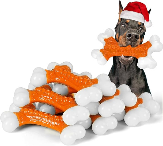 6-Pack Dog Toys for Aggressive Chewers Large Breed, Tough Bones, Nylon Puppy Teething Chew Toys Medium Dogs, Heavy Duty Peanut Butter Flavor Toys