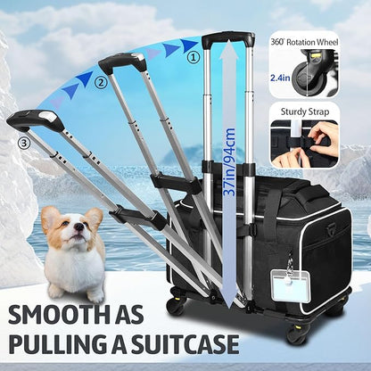 Petskd Top-Expandable Pet Carrier with Wheels 18x13x9.5 Inches Southwest Airline Approved, Soft-Sided Carrier for Small Cats Dogs with Locking Safety Zippers and Anti-Scratch Mesh(Black)