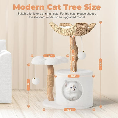 Modern Cat Tree, Wood Cat Tree Tower for Small Cats, Luxury Cat Condo with Scratching Posts and Flower Platforms, Cat Furniture by Easyego