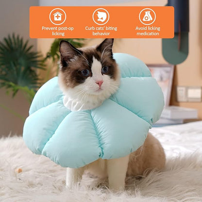 Avont Cat Cone Collar Soft, Adjustable Recovery E Collar Alternative for Cats Kittens Puppies, Elizabethan Neck Cone of Shame to Prevent Licking Biting After Surgery Protect Wounds -Blue(L)